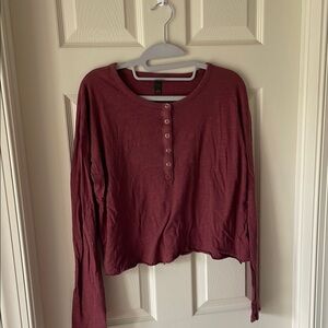 Wild Fable Red Long Sleeve Polo Crop Blouse